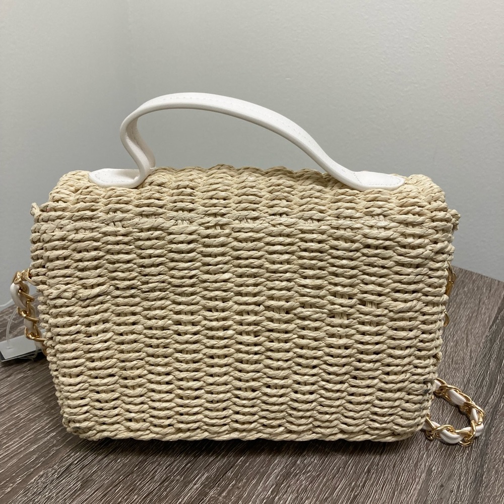 Natural/Ivory Sift Straw Purse w/Chain - Picture 4 of 16